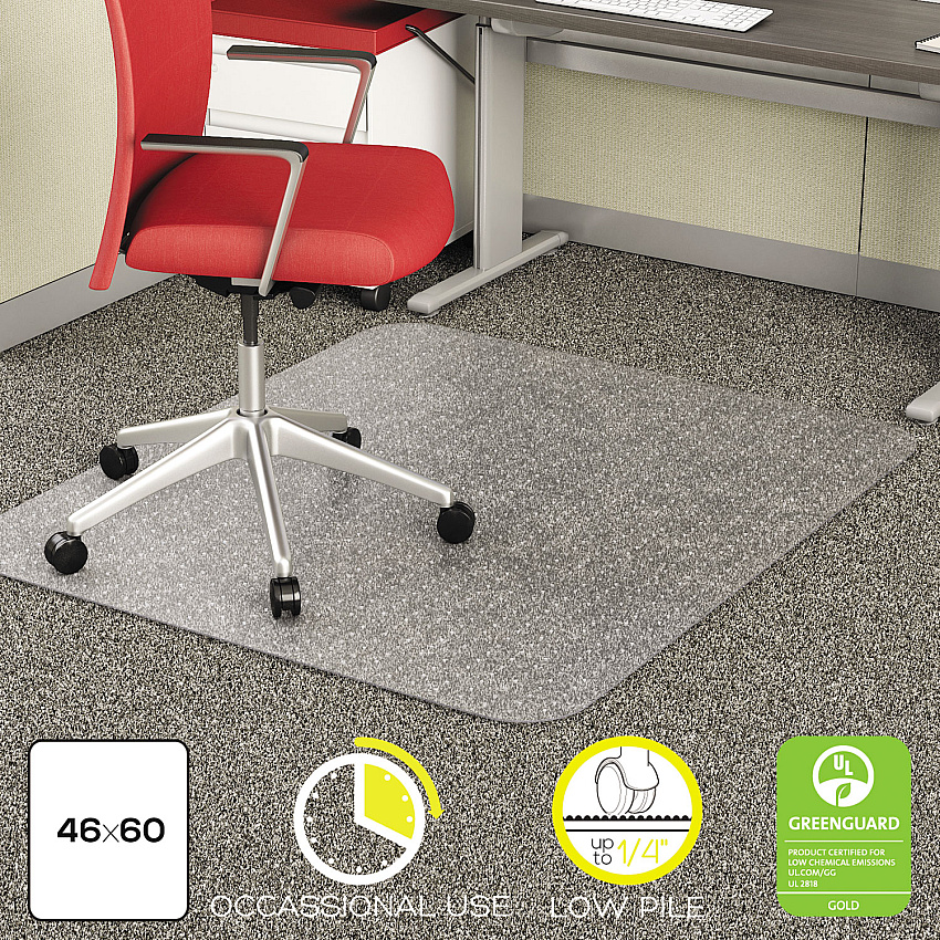 deflecto EconoMat Occasional Use Chair Mat, Low Pile Carpet, Flat, 46 x 60, Rectangle, Clear (CM11442F)