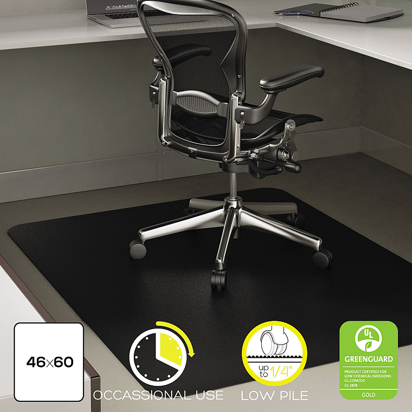 deflecto EconoMat Occasional Use Chair Mat for Low Pile Carpet, 46 x 60, Rectangular, Black (CM11442FBLK)