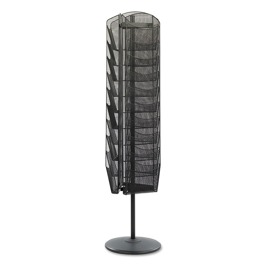 Safco Onyx Mesh Rotating Magazine Display, 30 Compartments, 16.5w x 16.5d x 66h, Black (5577BL)