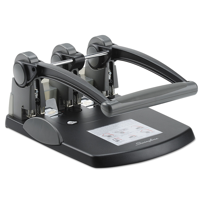 Swingline 300-Sheet Extra High-Capacity Three-Hole Punch, 9/32" Holes, Black/Gray (74194)