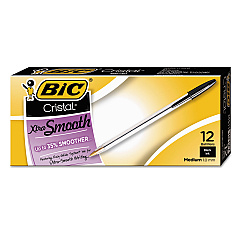 BIC Cristal Xtra Smooth Ballpoint Pen, Stick, Medium 1 mm, Black Ink, Clear Barrel, Dozen (MS11BK)