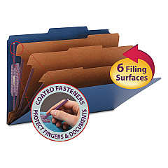 Smead Eight-Section Pressboard Top Tab Classification Folders with SafeSHIELD Fasteners, 3 Dividers, Legal Size, Dark Blue, 10/Box (19096)