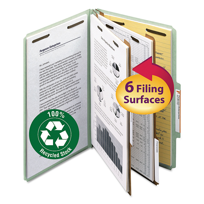 Smead 100% Recycled Pressboard Classification Folders, 2 Dividers, Legal Size, Gray-Green, 10/Box (19022)