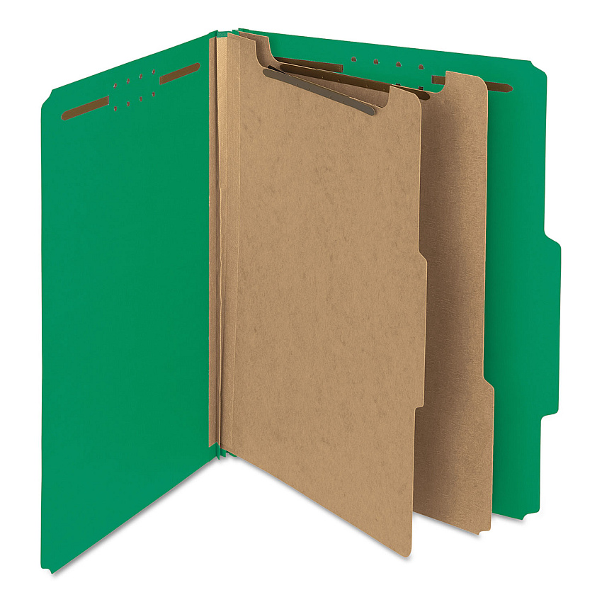 Smead 100% Recycled Pressboard Classification Folders, 2 Dividers, Letter Size, Green, 10/Box (14063)