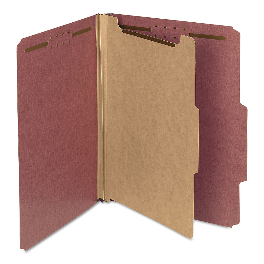 Smead 100% Recycled Pressboard Classification Folders, 1 Divider, Letter Size, Red, 10/Box (13724)