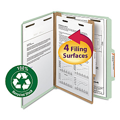 Smead 100% Recycled Pressboard Classification Folders, 1 Divider, Letter Size, Gray-Green, 10/Box (13723)