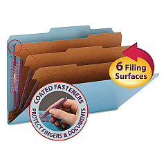 Smead Eight-Section Pressboard Top Tab Classification Folders with SafeSHIELD Fasteners, 3 Dividers, Legal Size, Blue, 10/Box (19094)