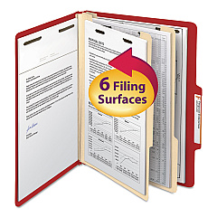 Smead Colored Top Tab Classification Folders, 2 Dividers, Letter Size, Red, 10/Box (14003)