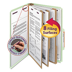Smead Pressboard Classification Folders with SafeSHIELD Coated Fasteners, 2/5 Cut, 3 Dividers, Legal Size, Gray-Green, 10/Box (19091)