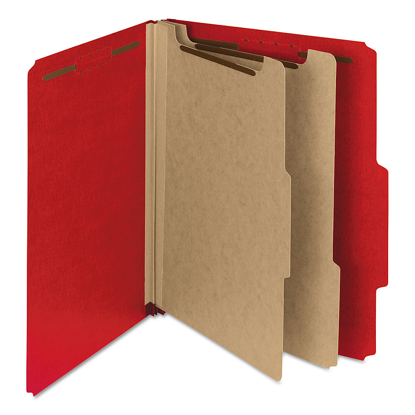 Smead 100% Recycled Pressboard Classification Folders, 2 Dividers, Letter Size, Bright Red, 10/Box (14061)