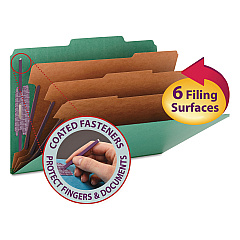 Smead Eight-Section Pressboard Top Tab Classification Folders with SafeSHIELD Fasteners, 3 Dividers, Legal Size, Green, 10/Box (19097)