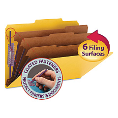 Smead Eight-Section Pressboard Top Tab Classification Folders with SafeSHIELD Fasteners, 3 Dividers, Legal Size, Yellow, 10/Box (19098)
