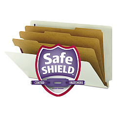 Smead End Tab Pressboard Classification Folders with SafeSHIELD Coated Fasteners, 3 Dividers, Legal Size, Gray-Green, 10/Box (29820)