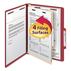 Smead Colored Top Tab Classification Folders, 1 Divider, Letter Size, Red, 10/Box (13703)