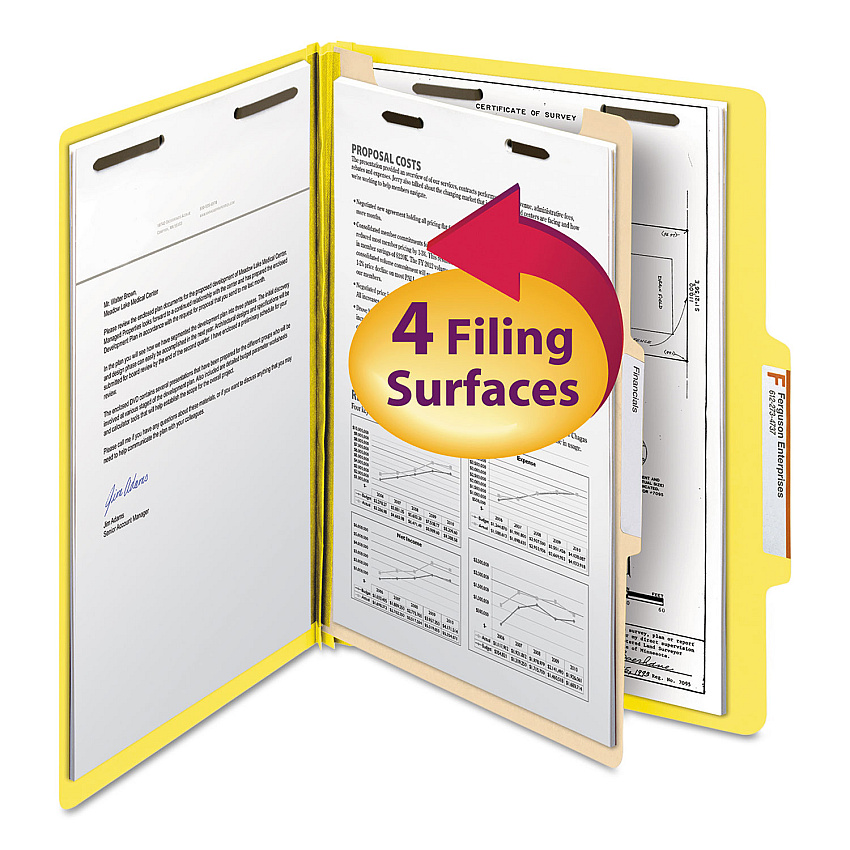 Smead Colored Top Tab Classification Folders, 1 Divider, Letter Size, Yellow, 10/Box (13704)