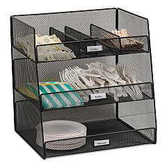 Safco Onyx Breakroom Organizers, 3 Compartments,14.625x11.75x15, Steel Mesh, Black (3293BL)