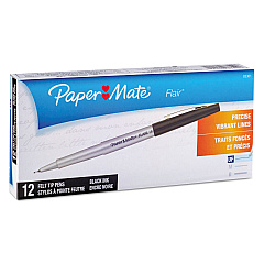 Paper Mate Flair Felt Tip Porous Point Pen, Stick, Extra-Fine 0.4 mm, Black Ink, Black Barrel, Dozen (8330152)