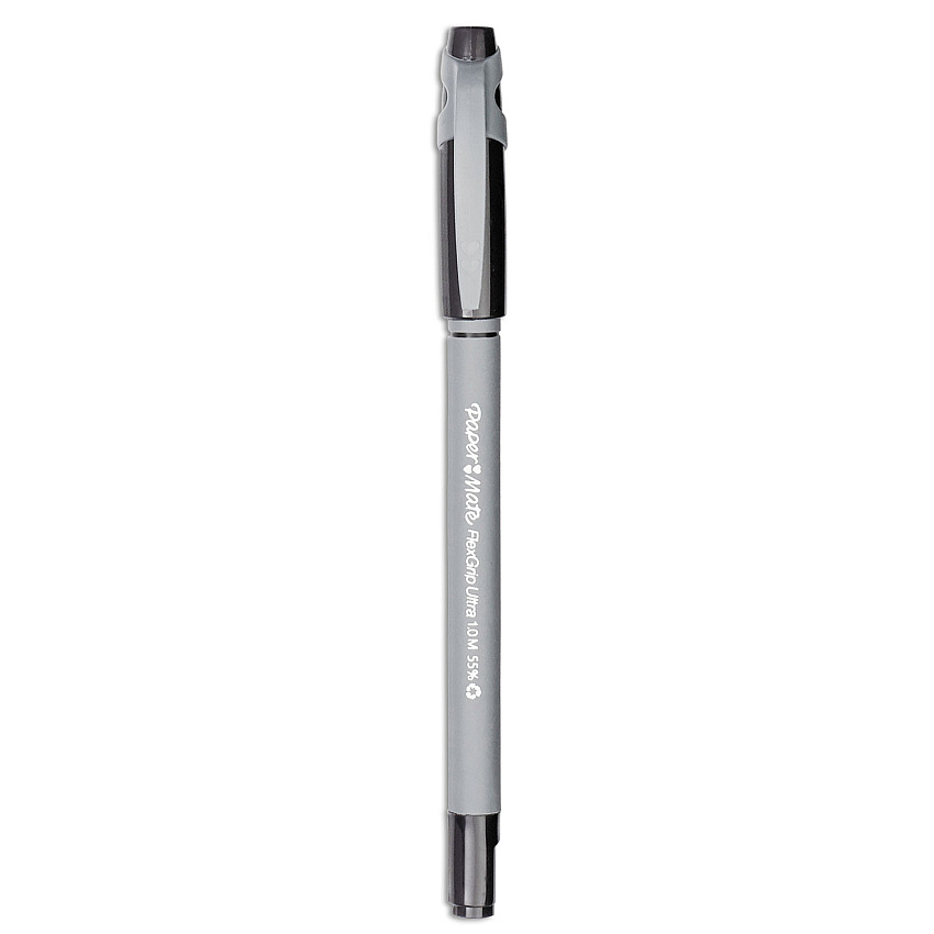 Paper Mate FlexGrip Ultra Ballpoint Pen, Stick, Medium 1 mm, Black Ink, Gray Barrel, Dozen (9630131)