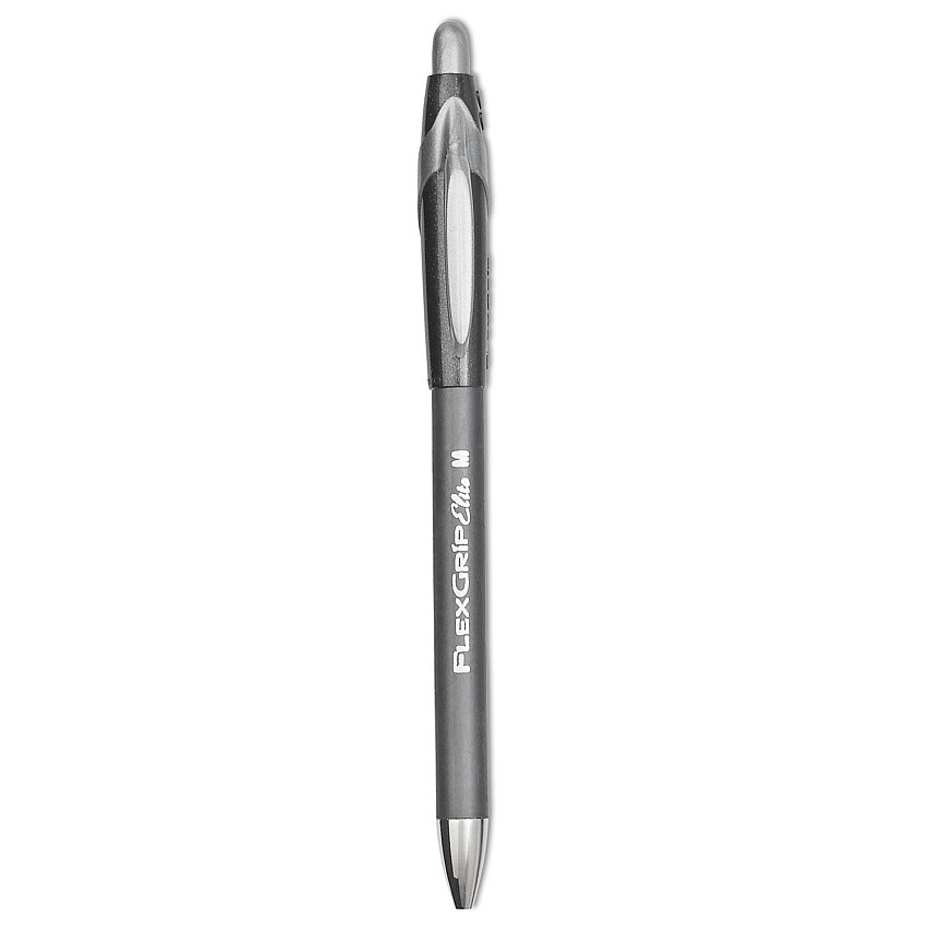 Paper Mate FlexGrip Elite Ballpoint Pen, Retractable, Medium 1 mm, Black Ink, Black Barrel, Dozen (85580)