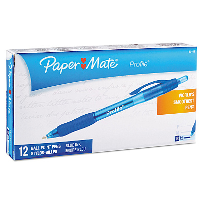 Paper Mate Profile Ballpoint Pen, Retractable, Bold 1.4 mm, Blue Ink, Blue Barrel, Dozen (89466)