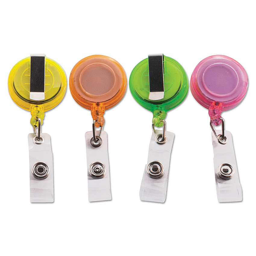 Advantus Deluxe Retractable ID Card Reel, 30" Extension, Assorted Colors, 20/Pack (91161)