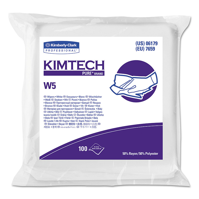 Kimtech W5 Critical Task Wipers, Flat Double Bag, Spunlace, 9 x 9, White, 100/Pack, 5 Packs/Carton (06179)