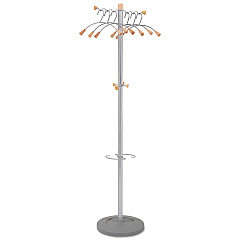Alba Wavy Coat Tree, Six Hangers/Two Knobs/Four Hooks, 18.88w x 14d x 68.5h, Silver Steel/Wood (PMWAVE)