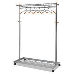 Alba Garment Racks, Two-Sided, 2-Shelf Coat Rack, 6 Hanger/6 Hook, 44.8w x 21.67d x 70.8h, Silver Steel/Wood (PMLUX6)