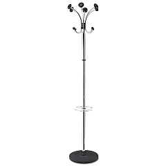 Alba Chromy Coat Stand, 12 Knobs, 16w x 16d x 70.5h, Chrome/Black (PMCLAS)