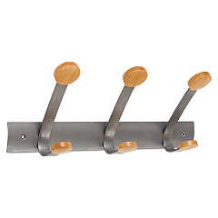 Alba Wooden Coat Hook, Three Wood Peg Wall Rack, Brown/Silver (PMV3)