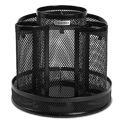 Rolodex Wire Mesh Spinning Desk Sorter, 8 Compartments, Steel Mesh, 6.5" Diameter x 6.5"h, Black (1773083)