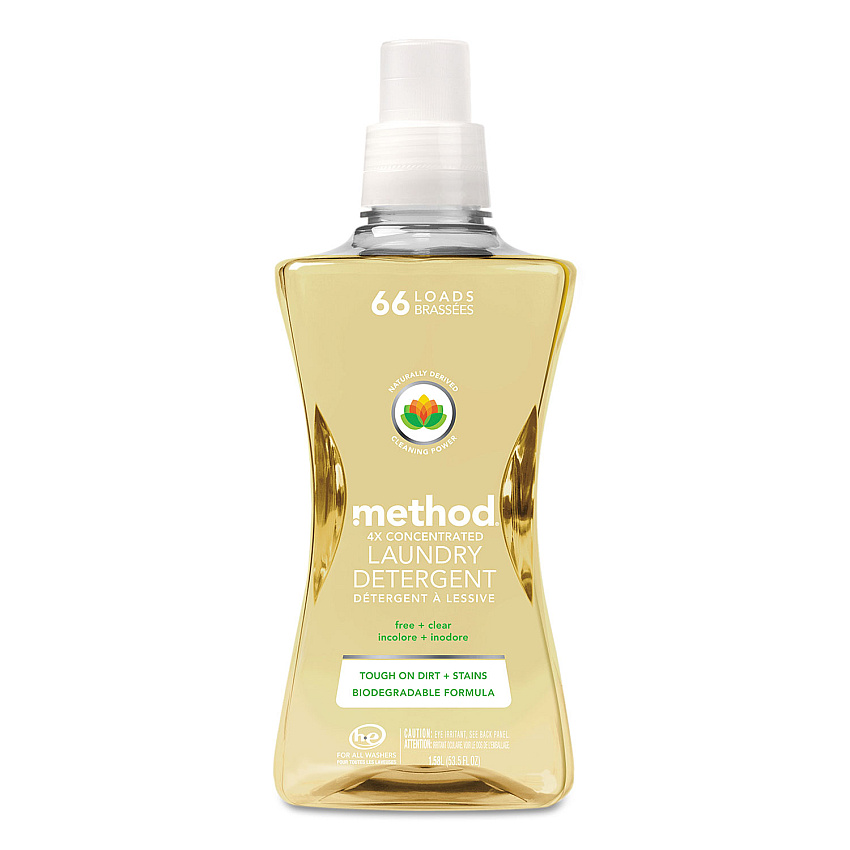 Method 4X Concentrated Laundry Detergent, Free and Clear, 53.5 oz Bottle, 4/Carton (01491)