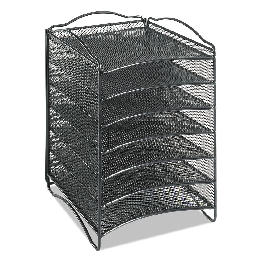 Safco Onyx Steel Mesh Lliterature Sorter, Six Compartments, Black (9431BL)