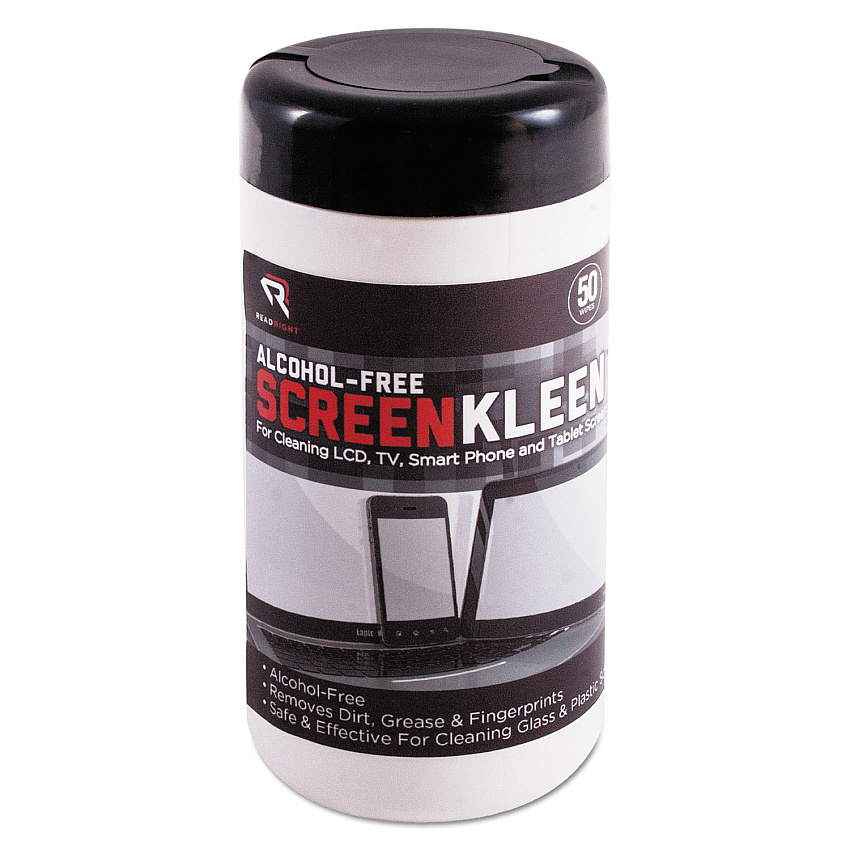Read Right ScreenKleen Monitor Screen Wet Wipes, Cloth, 5.25 x 5.75, 50/Tub (RR1491)