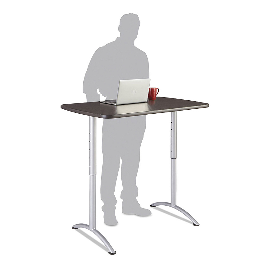 Iceberg ARC Adjustable-Height Table, Rectangular Top, 30 x 48 x 36 to 48 High, Gray Walnut/Silver (69305)