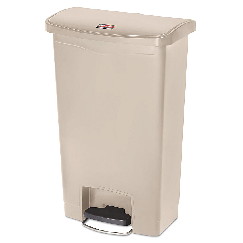 Rubbermaid Commercial Slim Jim Resin Step-On Container, Front Step Style, 13 gal, Beige (1883458)
