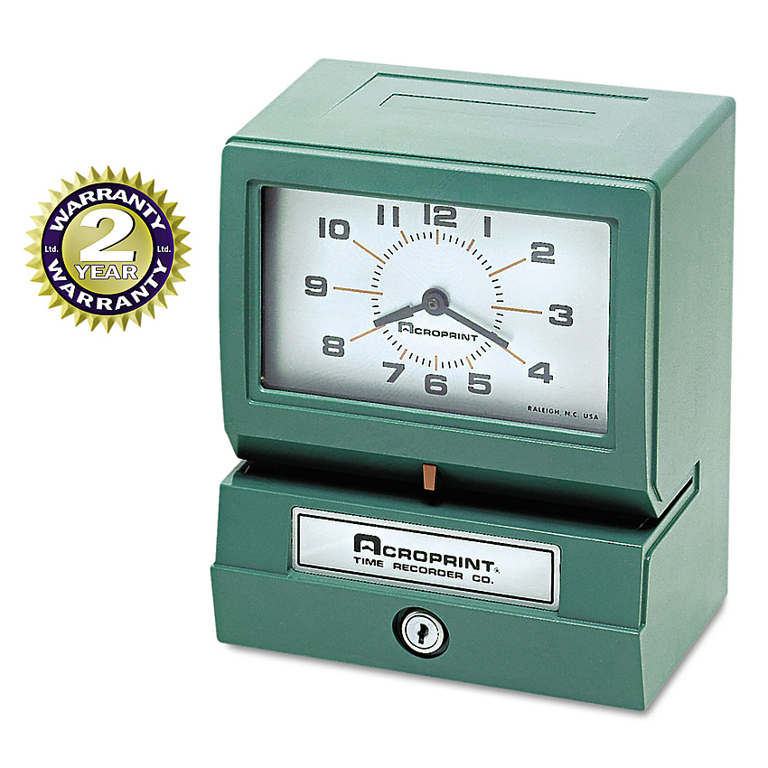 Acroprint Model 150 Heavy-Duty Time Recorder, Automatic Operation, Month/Date/1-12 Hours/Minutes, Green (012070411)