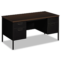 HON Metro Classic Series Double Pedestal Desk, Flush Panel, 60" x 30" x 29.5", Mocha/Black (P3262MOP)