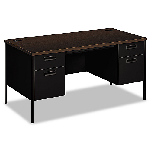 HON Metro Classic Series Double Pedestal Desk, Flush Panel, 60" x 30" x 29.5", Mocha/Black (P3262MOP)