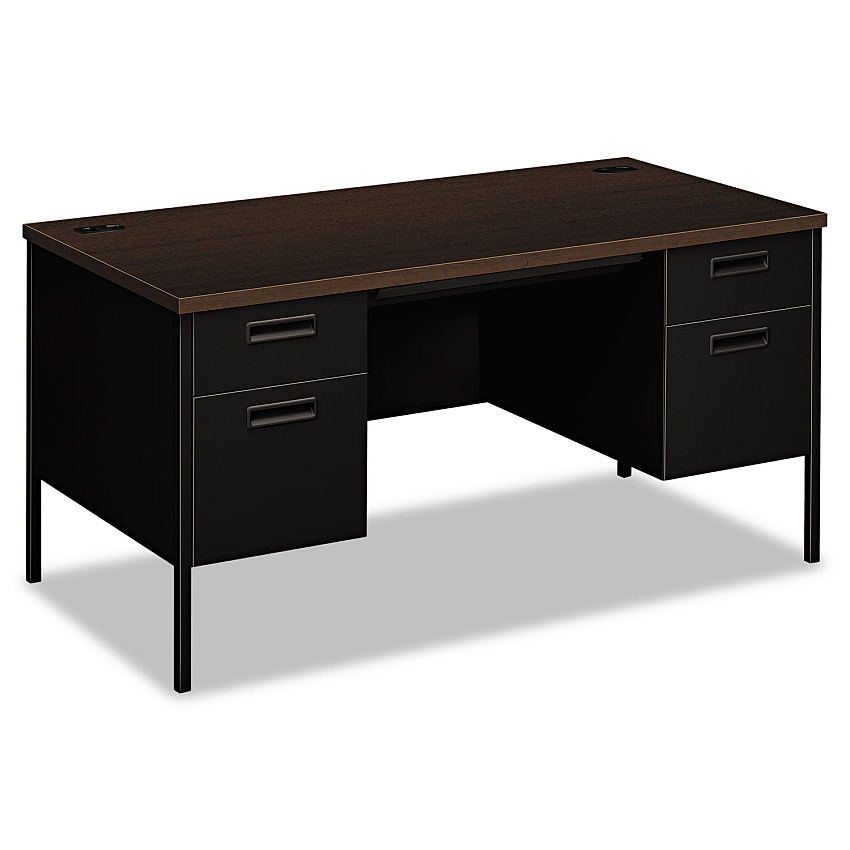 HON Metro Classic Series Double Pedestal Desk, Flush Panel, 60" x 30" x 29.5", Mocha/Black (P3262MOP)