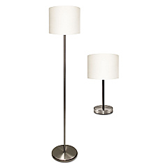 Ledu Slim Line Lamp Set, Table 12 5/8" High and Floor 61.5" High, 12"; 6"w x 61.5"; 12.63"h, Silver (L9135)