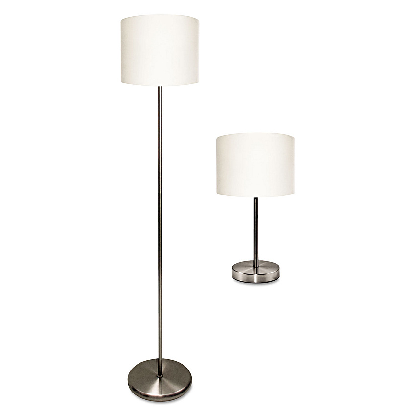 Ledu Slim Line Lamp Set, Table 12 5/8" High and Floor 61.5" High, 12"; 6"w x 61.5"; 12.63"h, Silver (L9135)