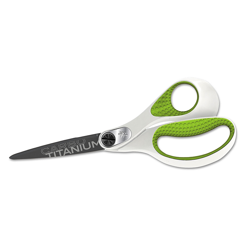 Westcott CarboTitanium Bonded Scissors, 8" Long, 3.25" Cut Length, White/Green Straight Handle (16447)