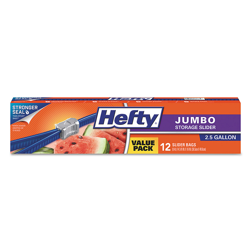Hefty Slider Bags, 2.5 gal, 0.9 mil, 14.38" x 9", Clear, 12/Box (R83812)