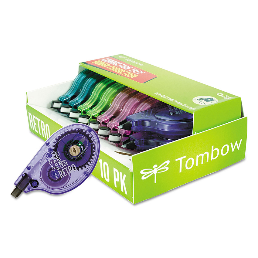 Tombow MONO Original Correction Tape, Asst RetroColor Applicators, 1/6" x 394", 10/Pack (68723)