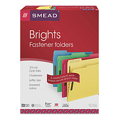 Smead Top Tab Colored Fastener Folders, 2 Fasteners, Letter Size, Assorted Exterior, 50/Box (11975)