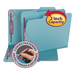 Smead Colored Pressboard Fastener Folders with SafeSHIELD Coated Fasteners, 2 Fasteners, Letter Size, Blue Exterior, 25/Box (14937)