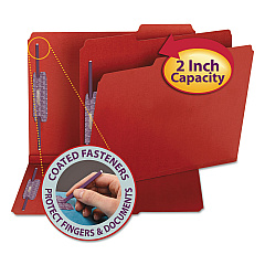 Smead Colored Pressboard Fastener Folders with SafeSHIELD Coated Fasteners, 2 Fasteners, Letter Size, Bright Red Exterior, 25/Box (14936)