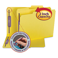 Smead Colored Pressboard Fastener Folders with SafeSHIELD Coated Fasteners, 2 Fasteners, Letter Size, Yellow Exterior, 25/Box (14939)