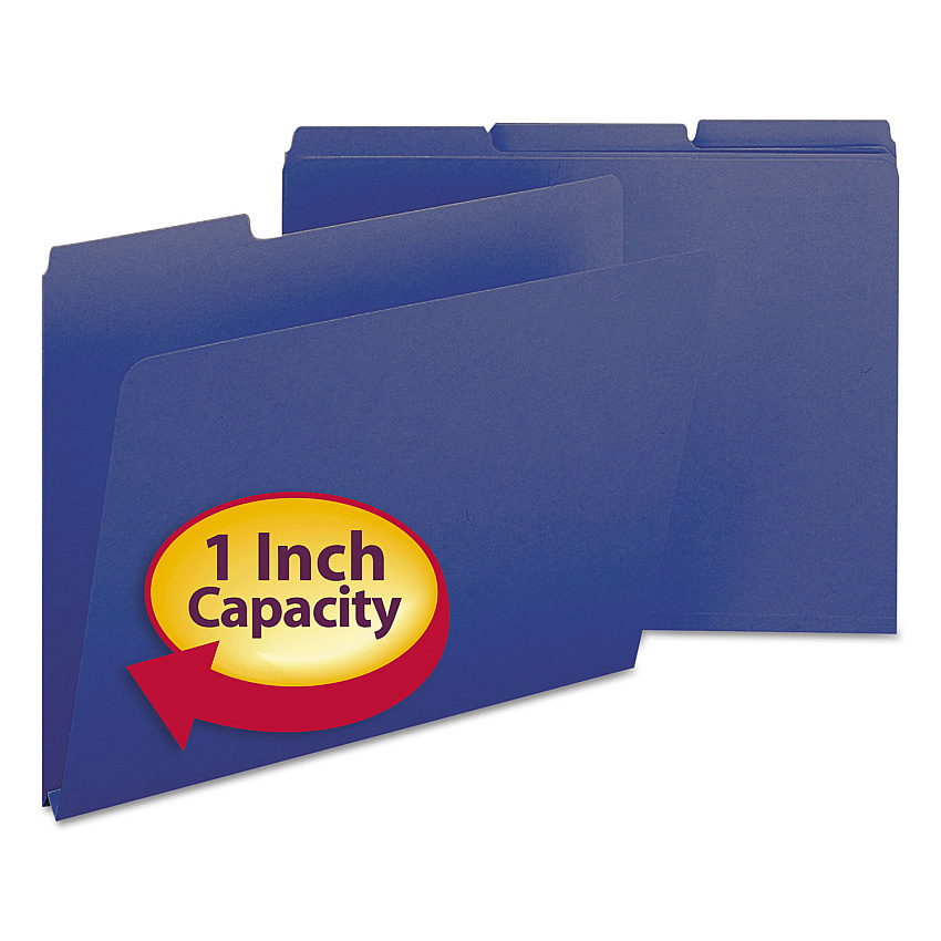 Smead Expanding Recycled Heavy Pressboard Folders, 1/3-Cut Tabs: Assorted, Letter Size, 1" Expansion, Dark Blue, 25/Box (21541)